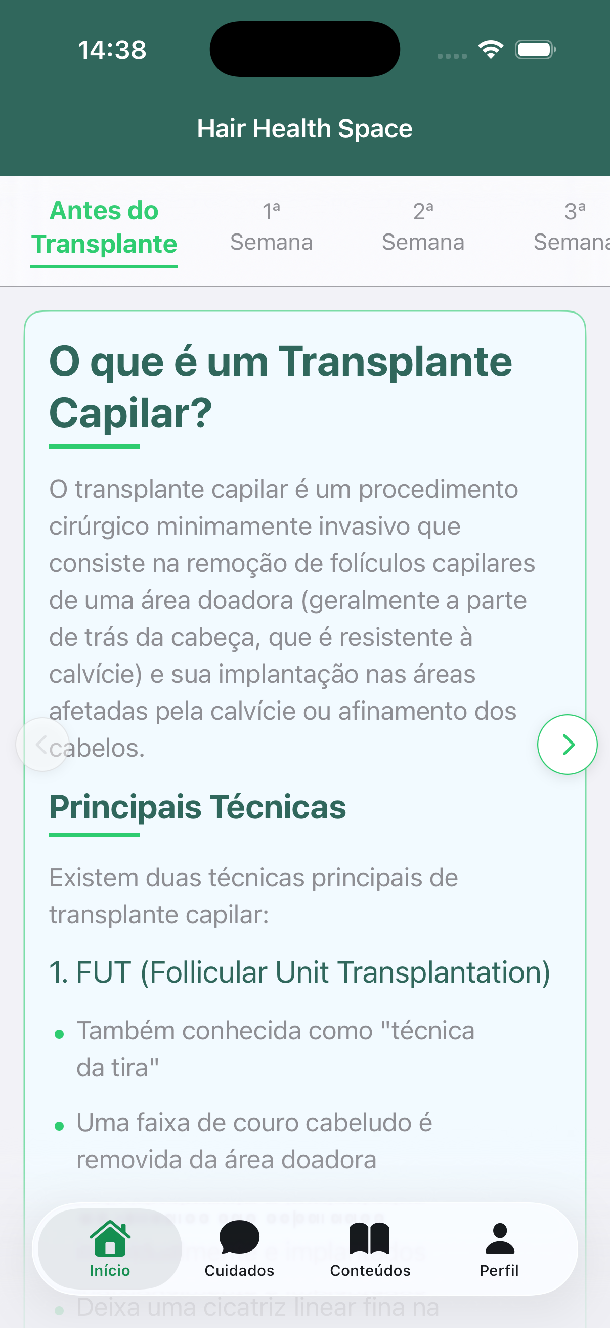 Tela inicial do Hair Health